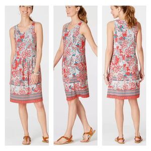 J. JILL Floral Boho Patchwork Print Rayon/Spandex Tank Midi Dress, Sz L